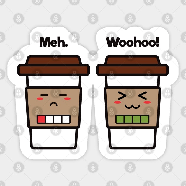 Meh. Woohoo! | Coffee Cup Friends | Charging | Low High Battery | Cute Kawaii | Dark Gray Sticker by Wintre2
